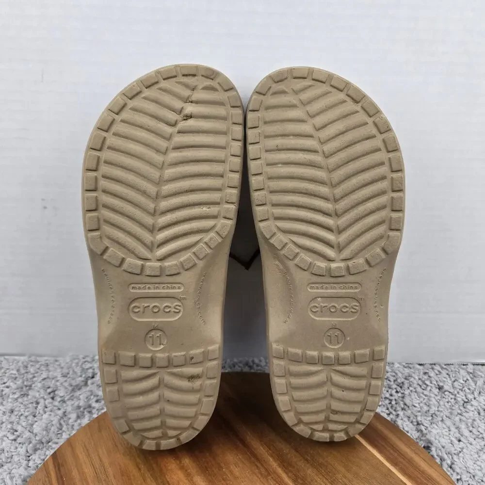 Crocs Mens 11 Islander Pitcrew Brown Leather Clog Casual Lifestyle Boat Shoes